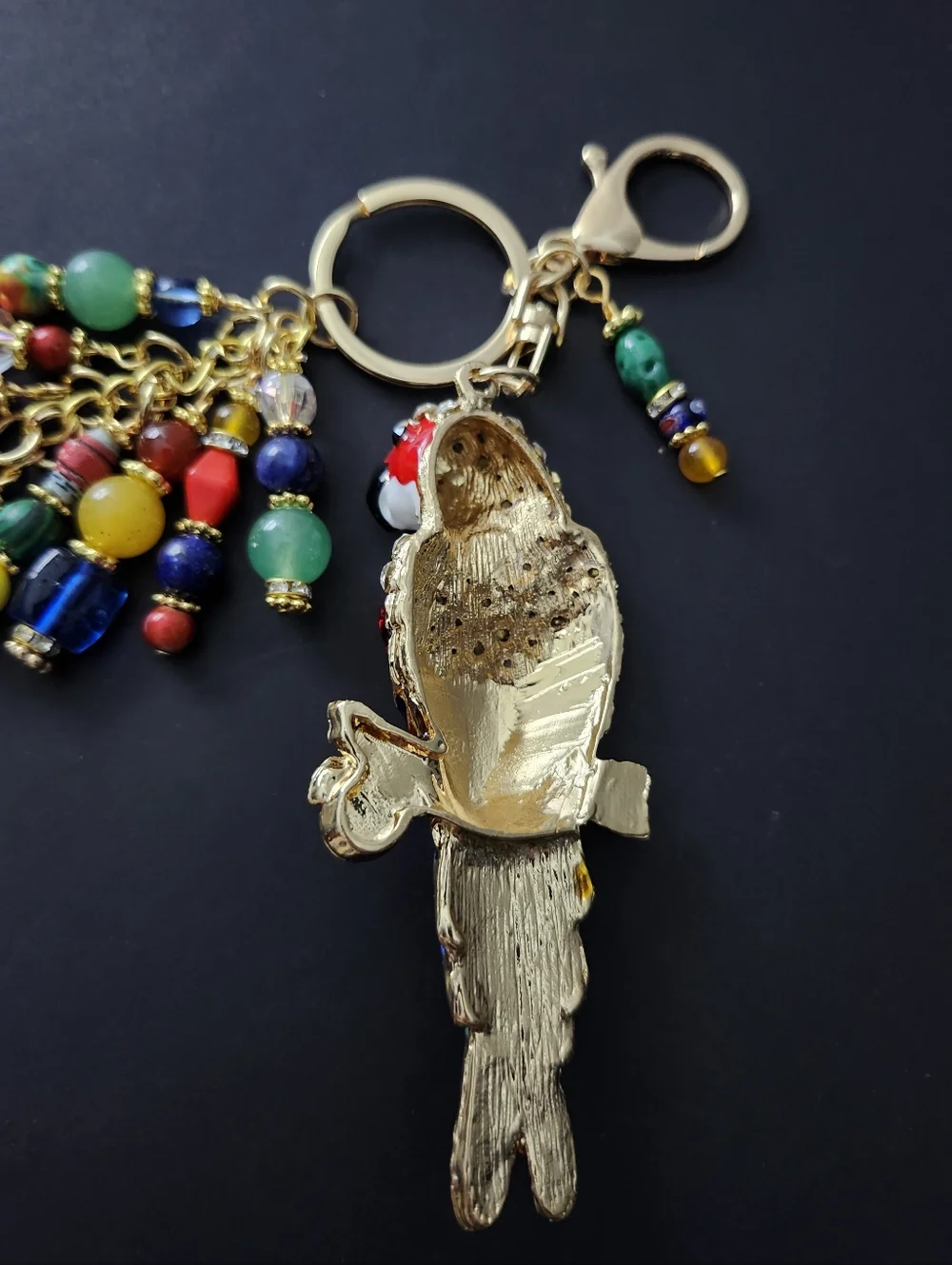 Parrot Purse Charm or Keychain Aventurine Carnelian Handcrafted